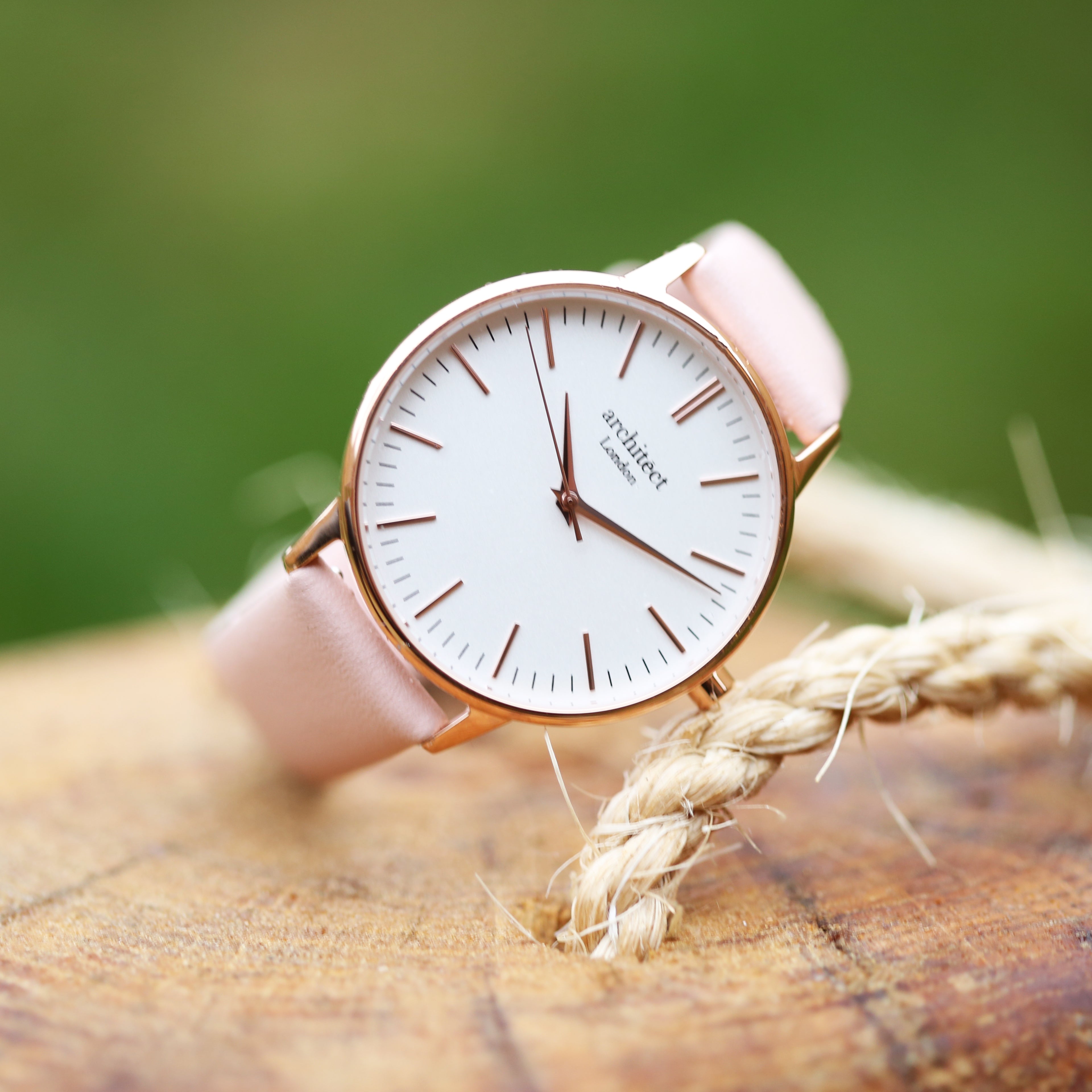 Contactless Payment Watch - Ladies Architēct Blanc + Light Pink Strap + Own Handwriting Engraving