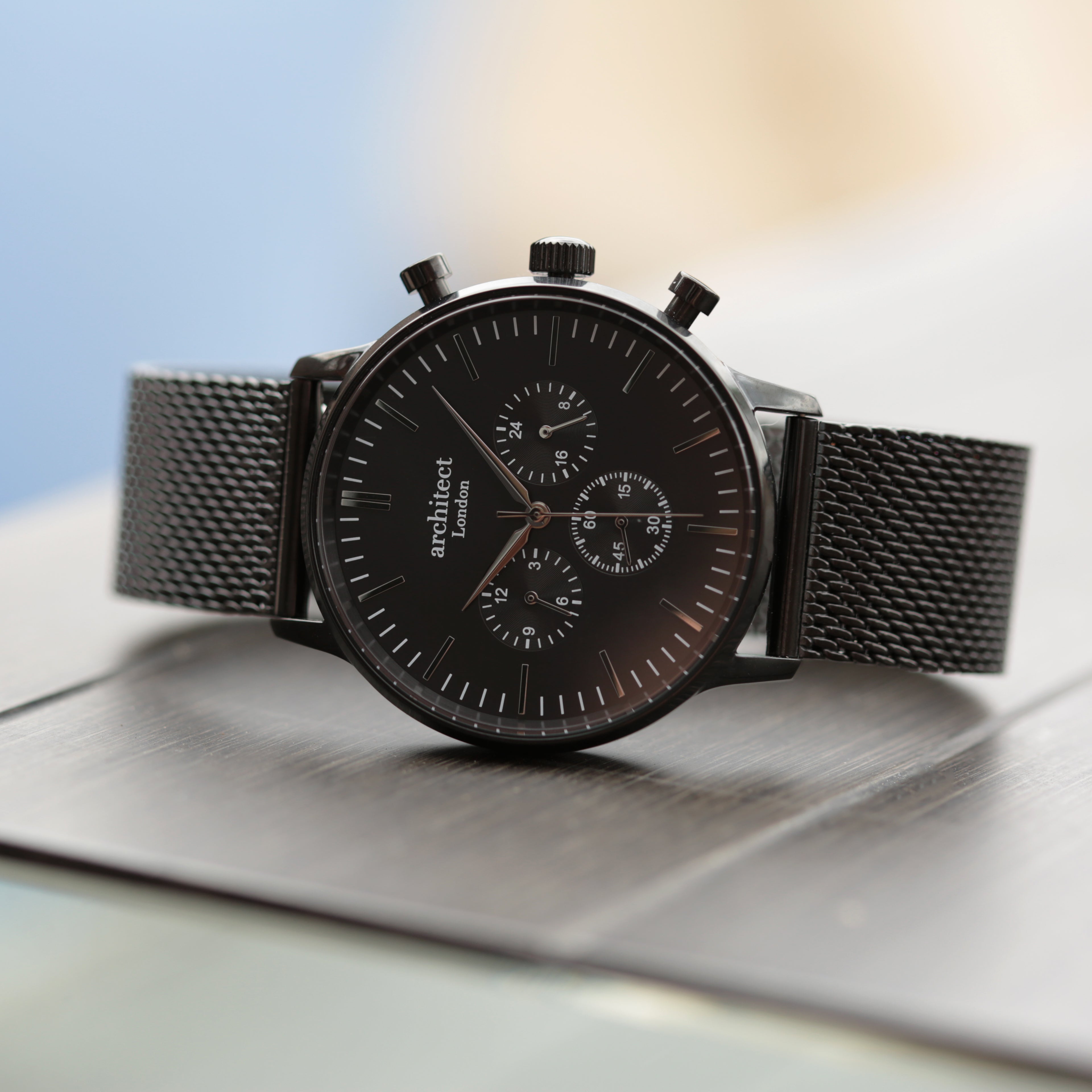 Men’s black chronograph watch with black mesh strap – Architect Motivator