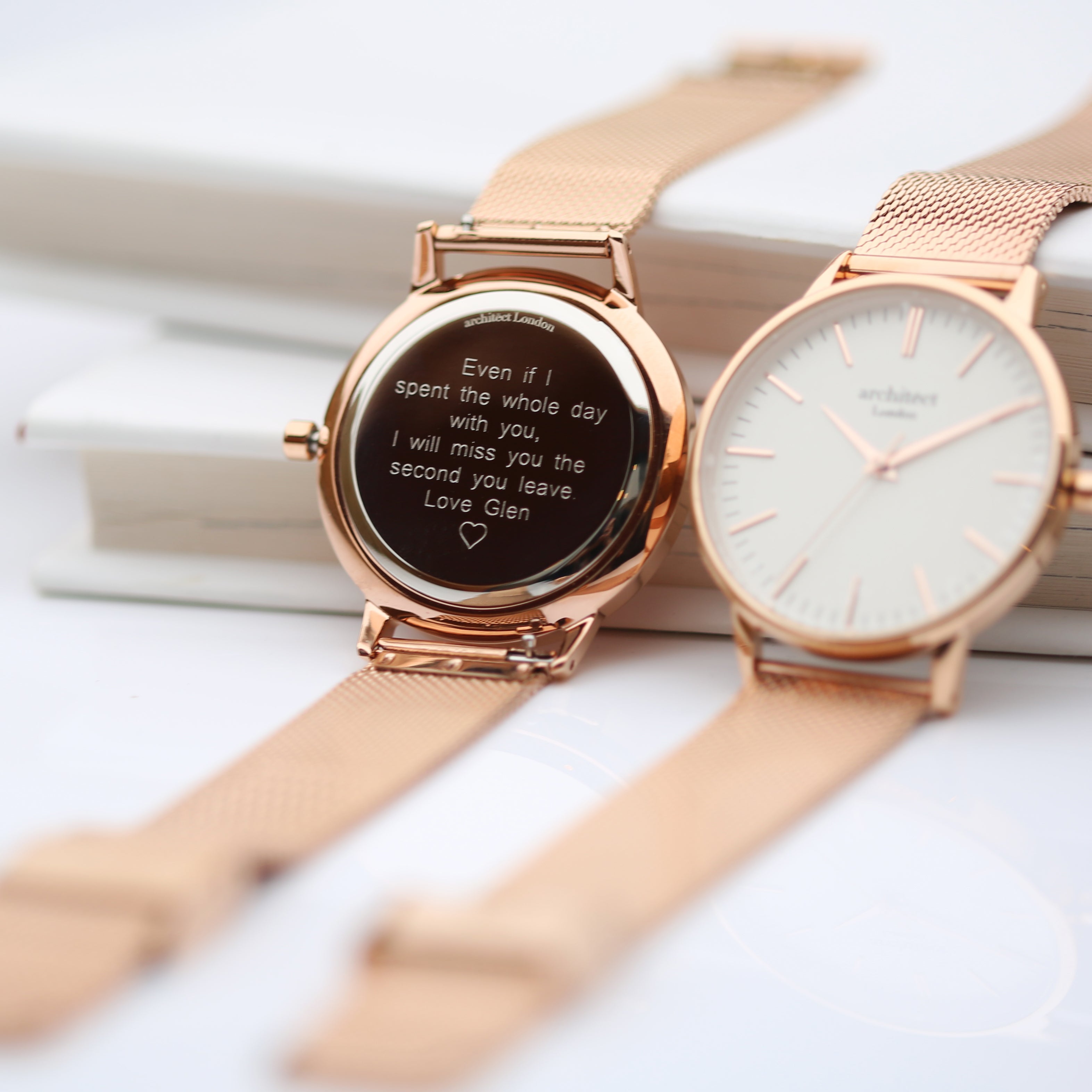 Rose Gold minimalist ladies watch with engraving