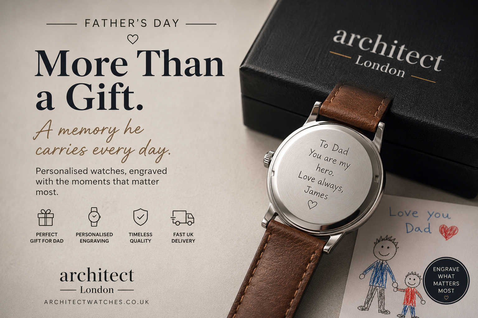 personalised watch for dad with custom engraving Father's Day gift