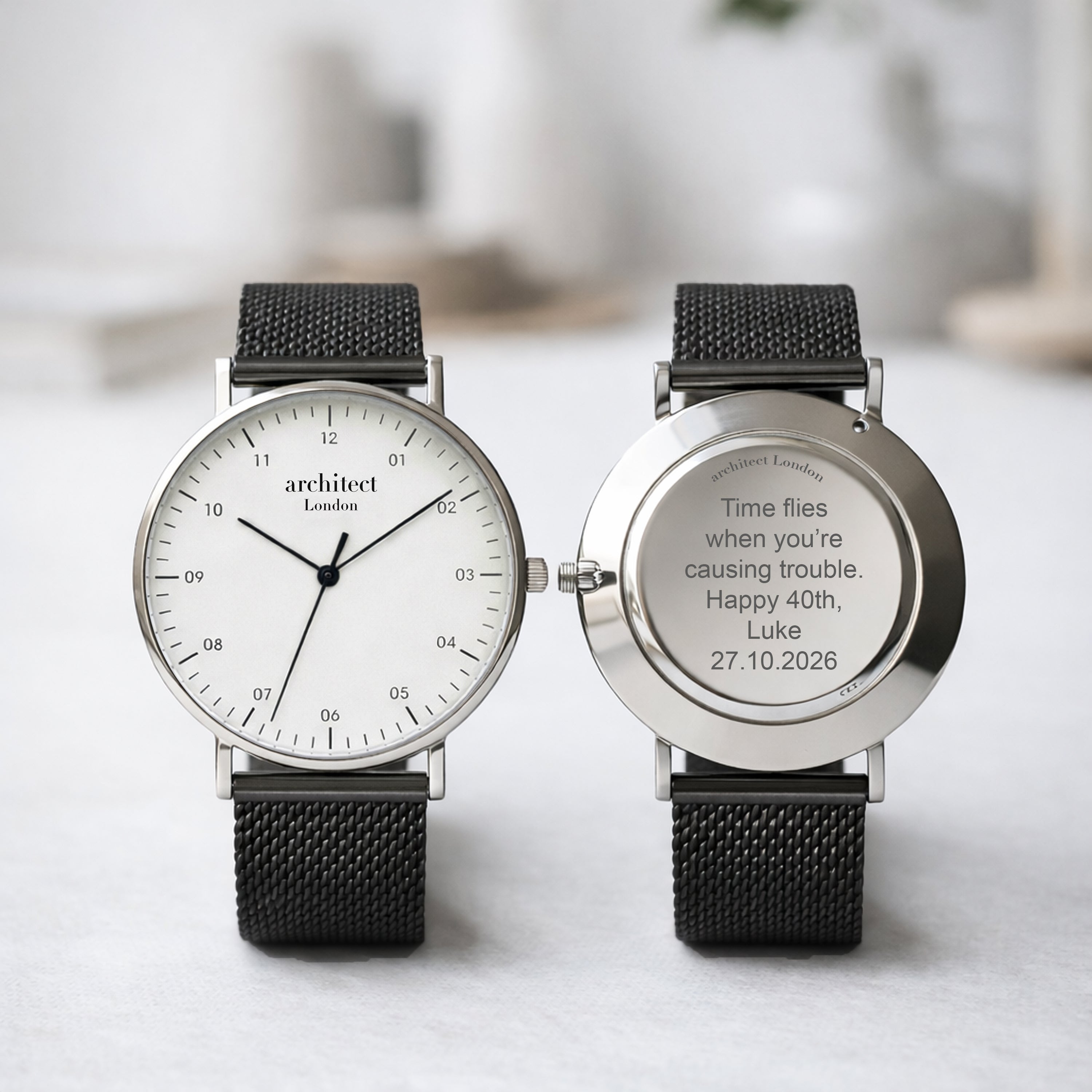 personalised engraved watch back case message close up