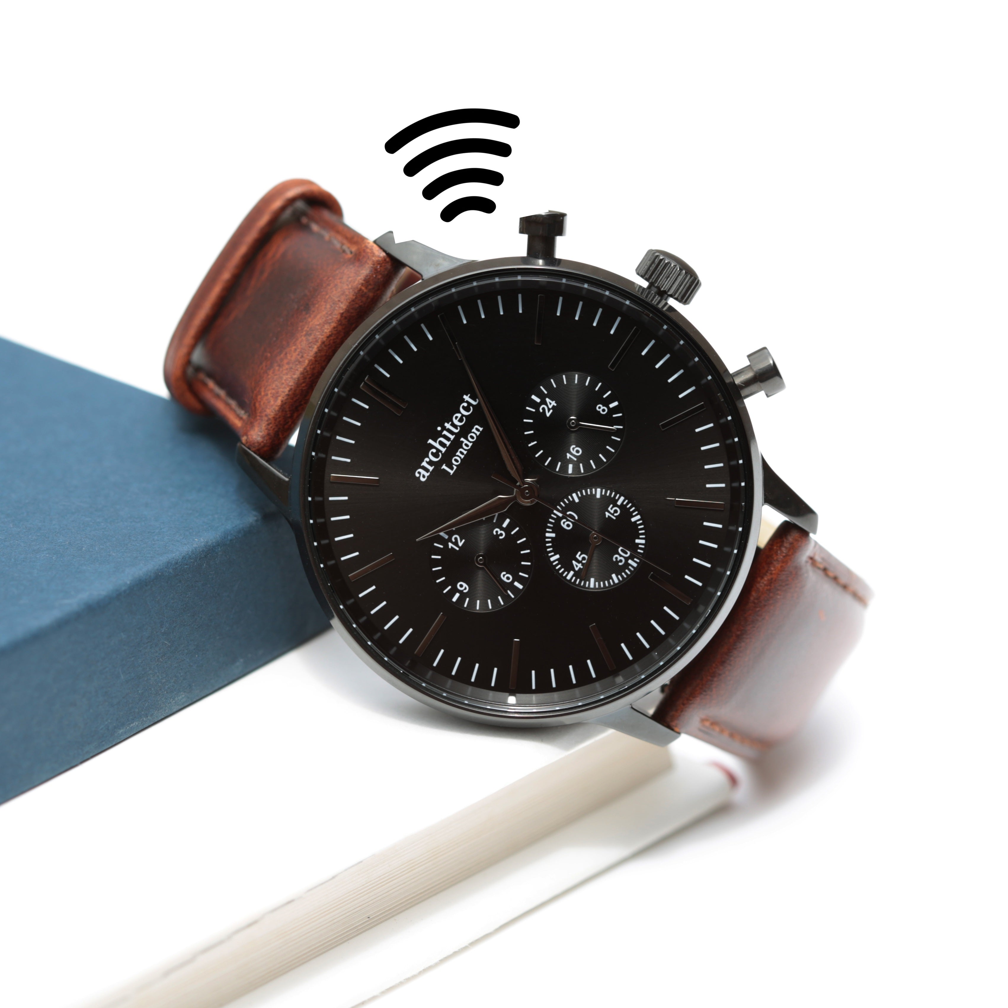 Contactless Payment Watch - Men's Motivator + Walnut Strap + Own Handwriting Engraving