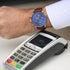 Contactless Payment Watch - Men's Blue Motivator + Walnut Strap + Modern Font Engraving