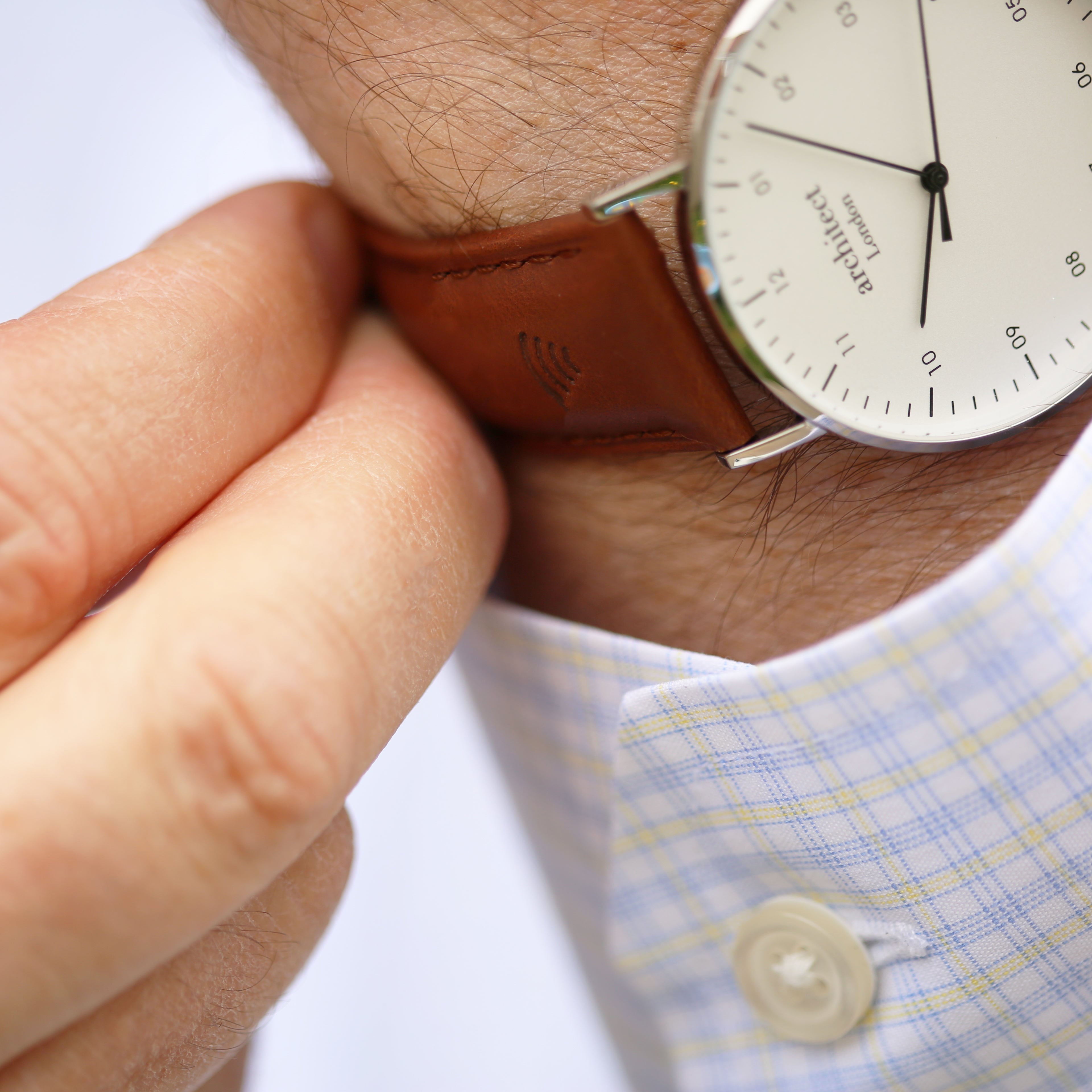 Contactless Payment Watch - Men's Architect Zephyr + Walnut Strap + Own Handwriting Engraving