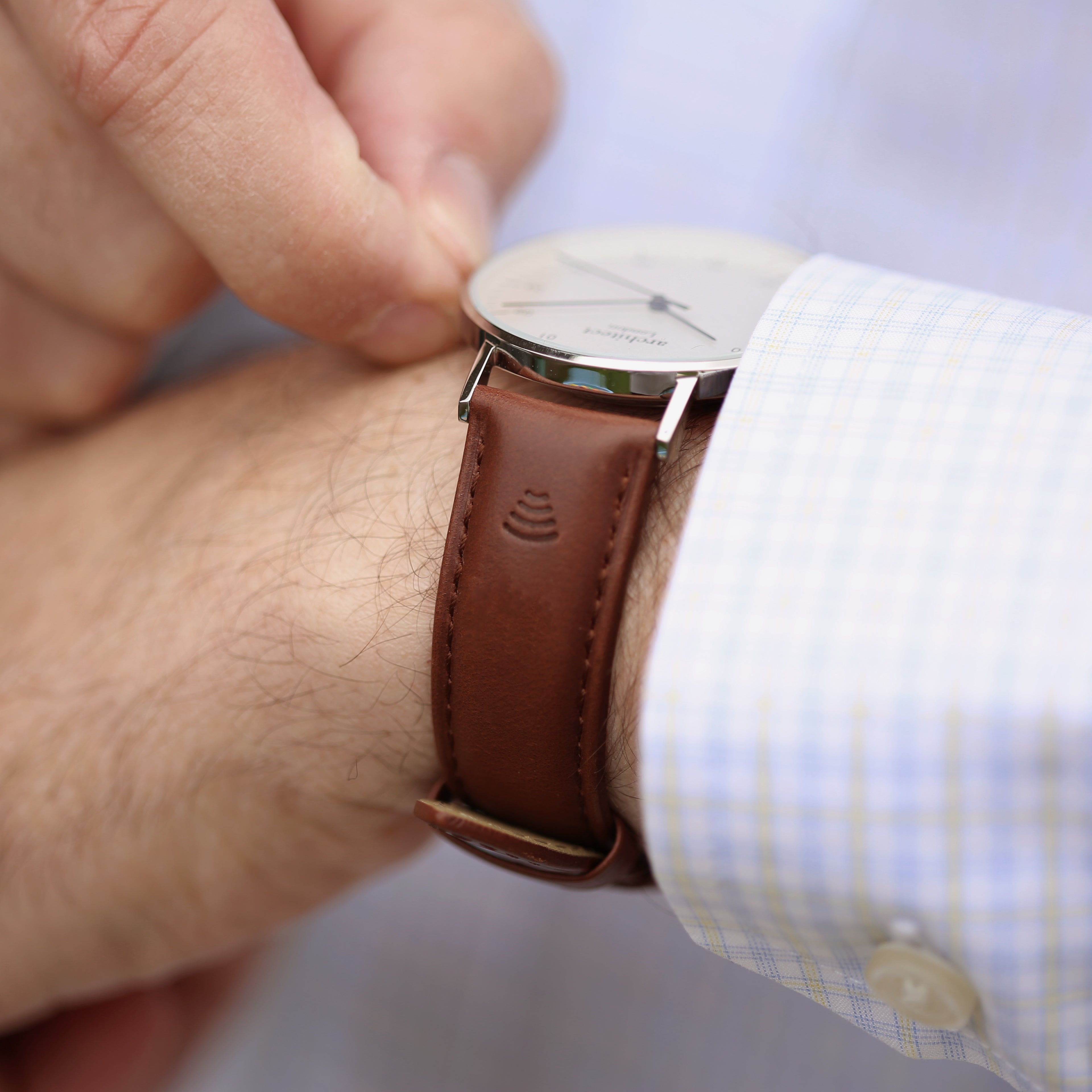 Contactless Payment Watch - Men's Architect Zephyr + Walnut Strap + Own Handwriting Engraving