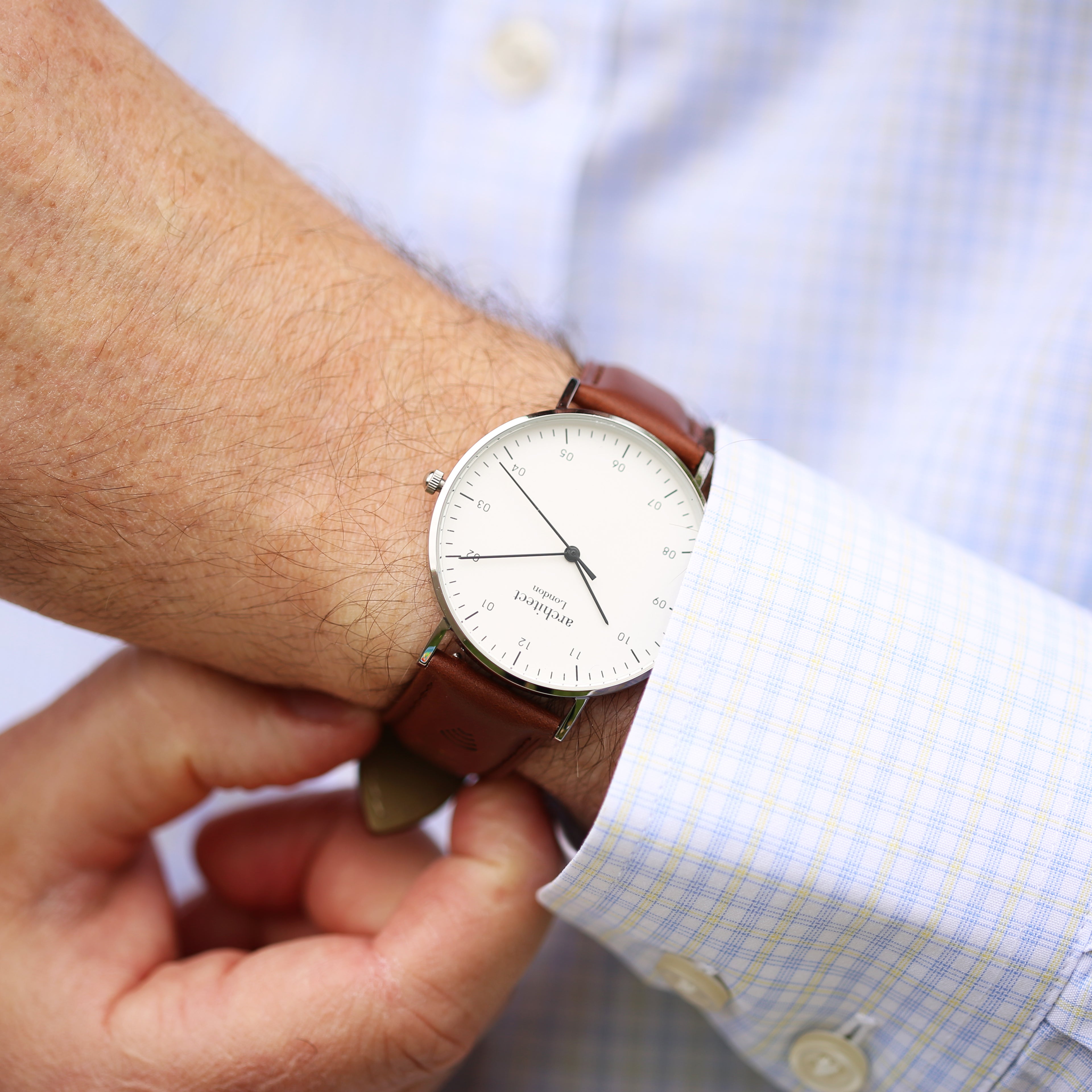 Contactless Payment Watch - Men's Architect Zephyr + Walnut Strap + Modern Font Engraving