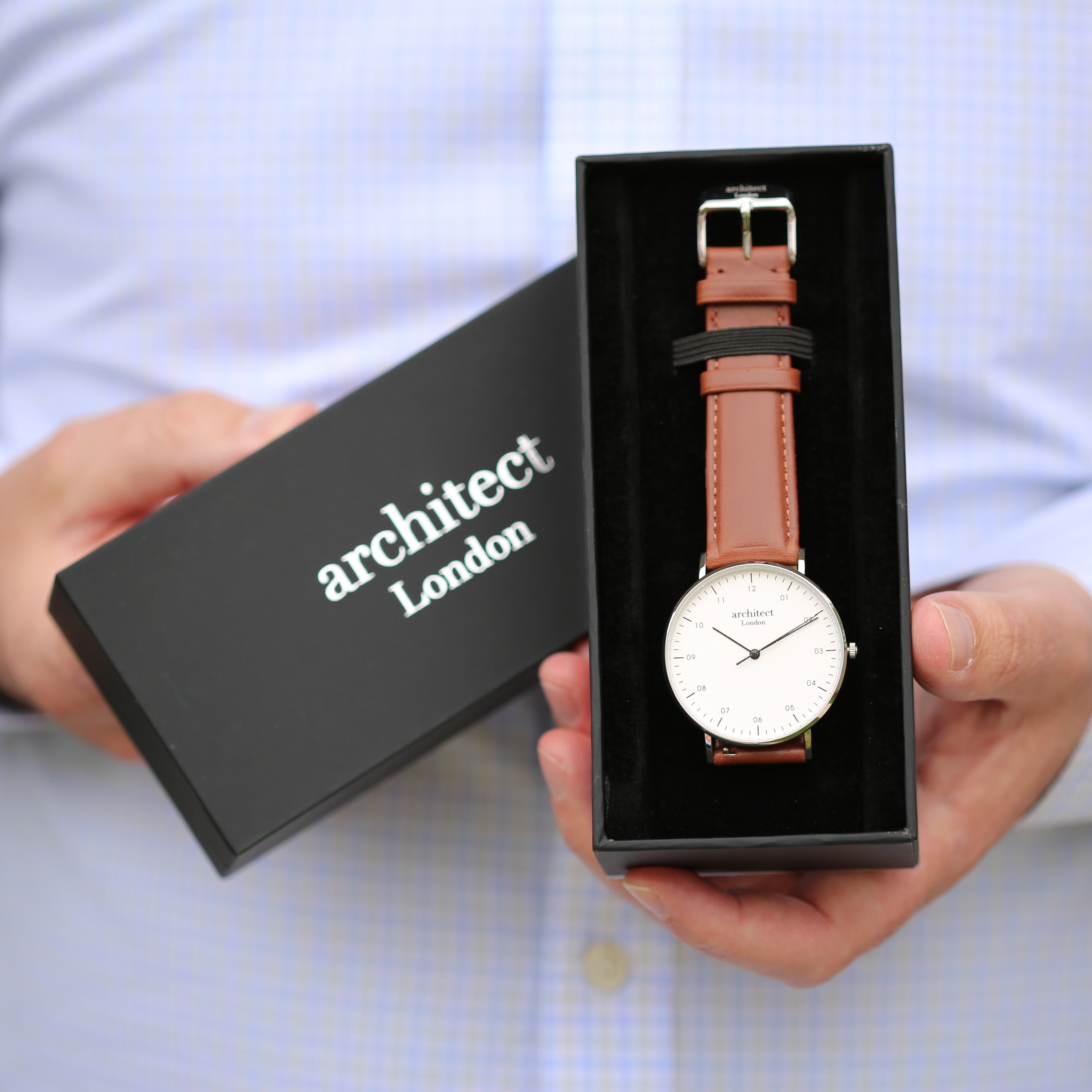 Contactless Payment Watch - Men's Architect Zephyr + Walnut Strap + Modern Font Engraving