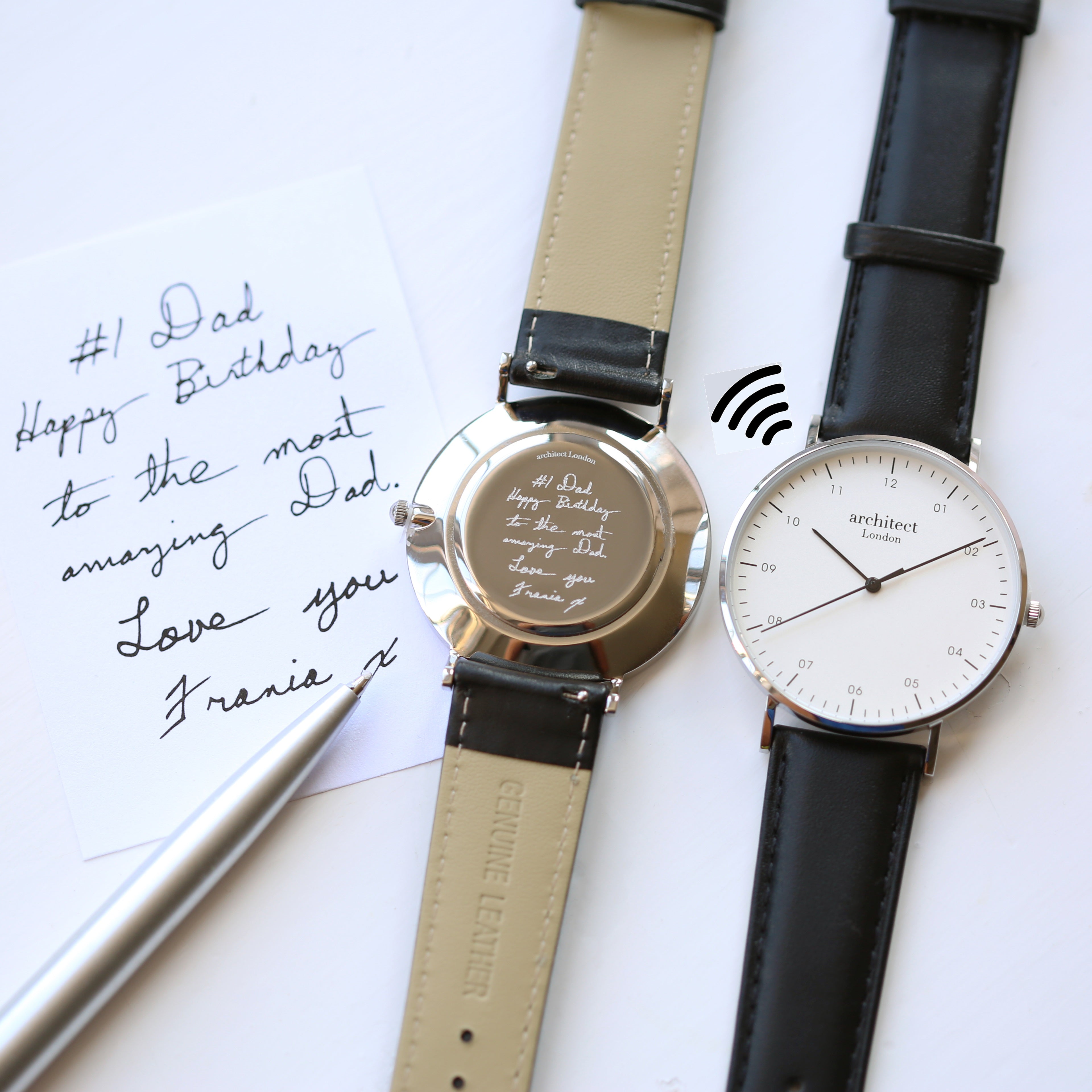 Contactless Payment Watch - Men's Architect Zephyr + Jet Black Strap + Own Handwriting Engraving