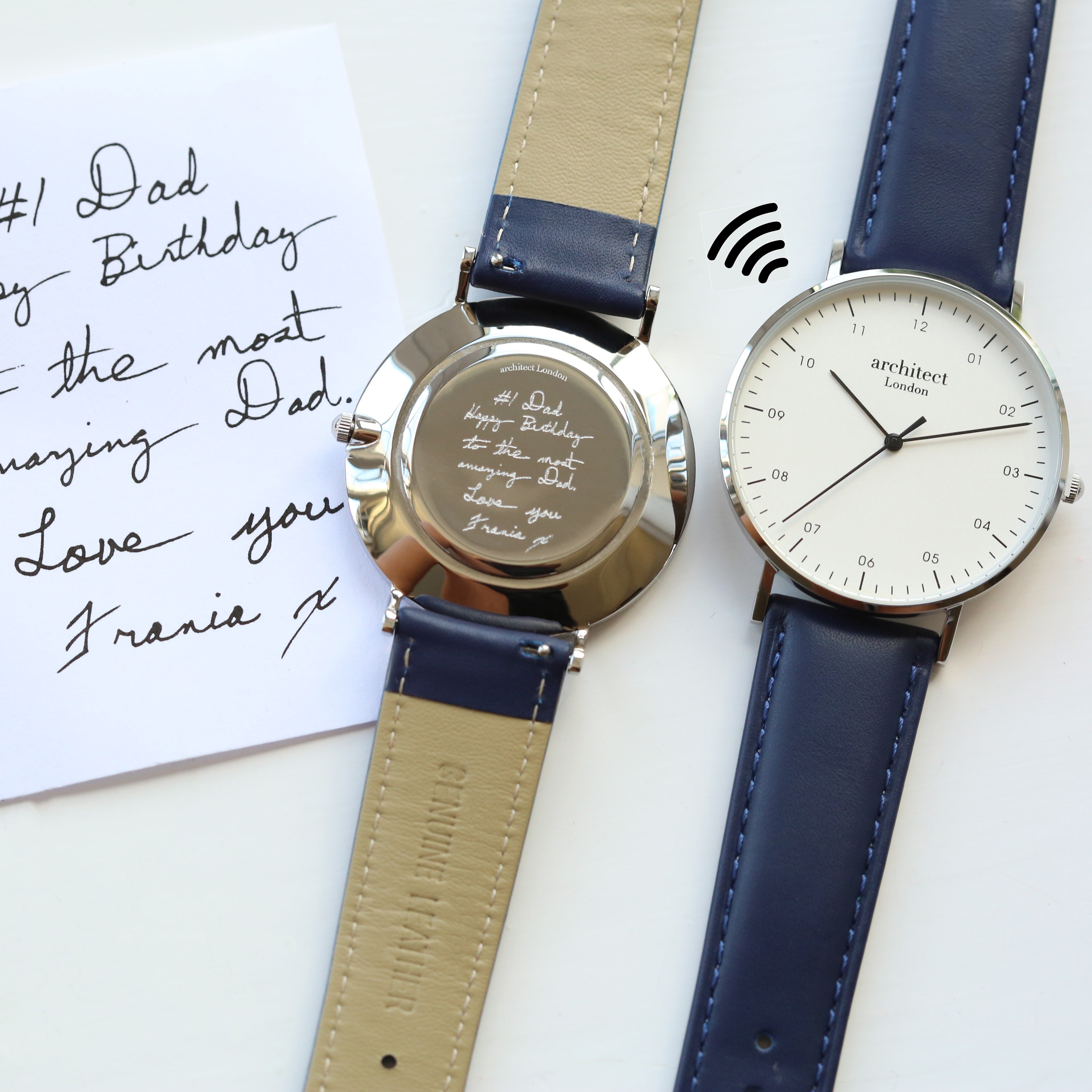 Contactless Payment Watch - Men's Architect Zephyr + Admiral Blue Strap + Own Handwriting Engraving