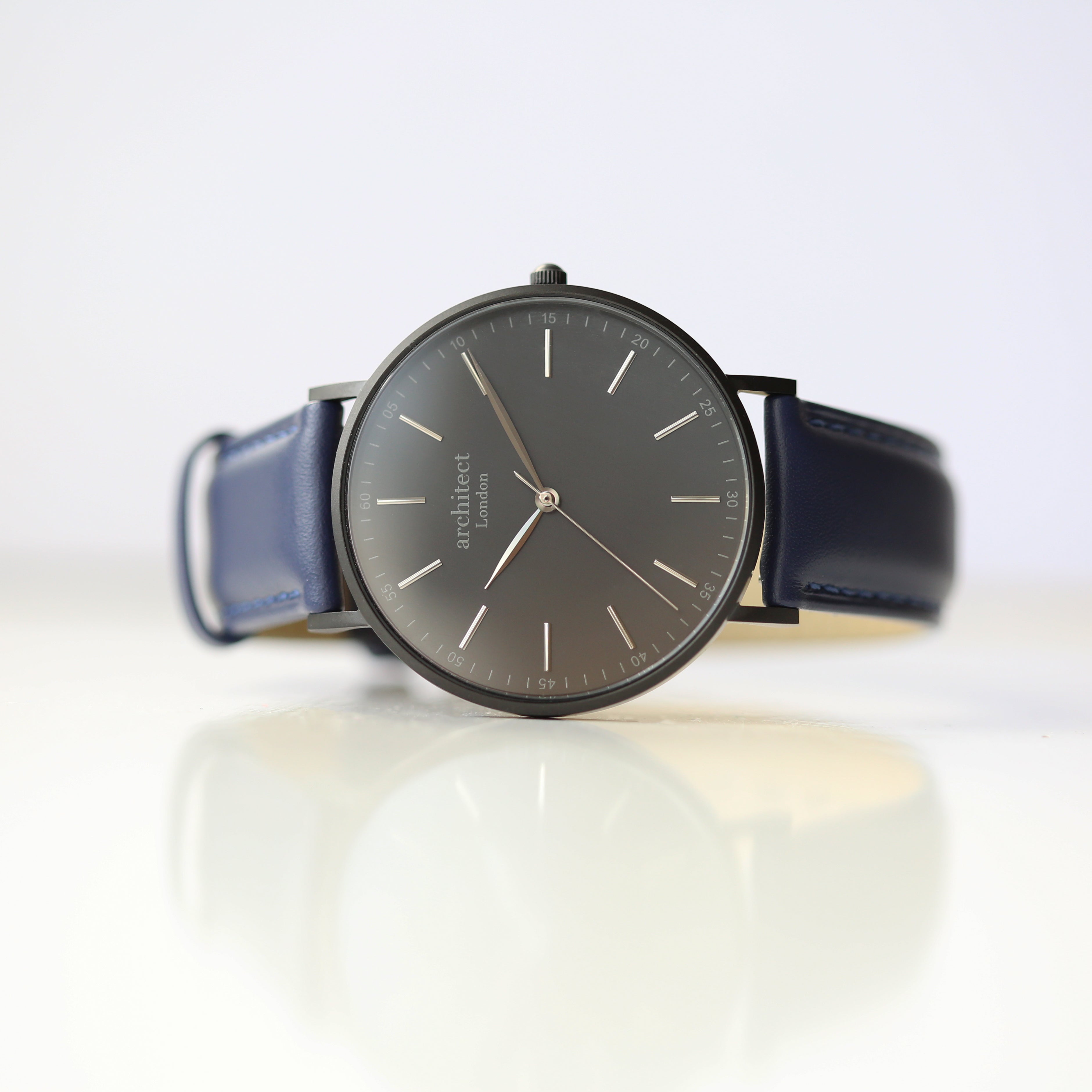 Contactless Payment Watch - Men's Architect Minimalist + Admiral Blue Strap + Own Handwriting Engraving