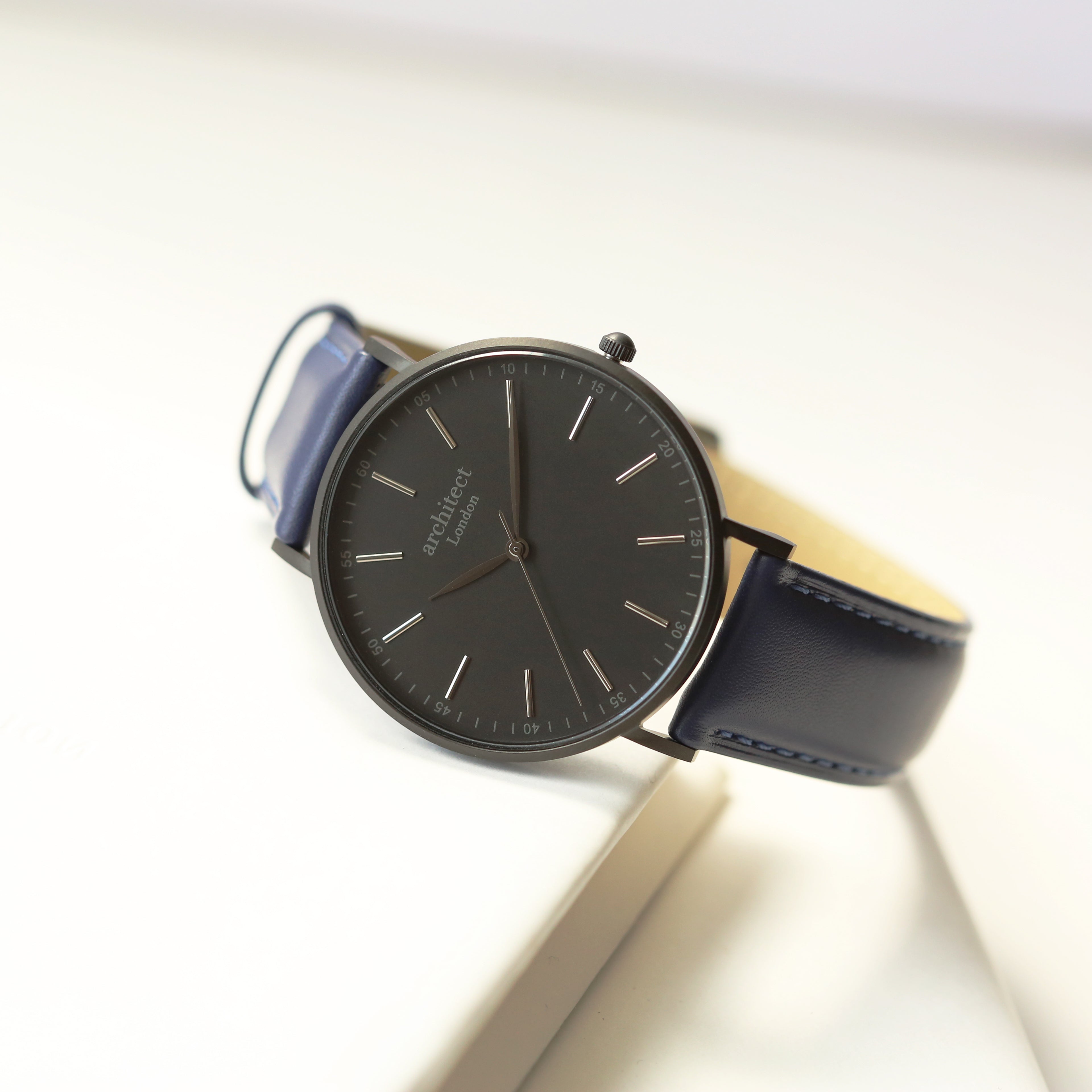 Contactless Payment Watch - Men's Minimalist + Admiral Blue Strap + Modern Font Engraving