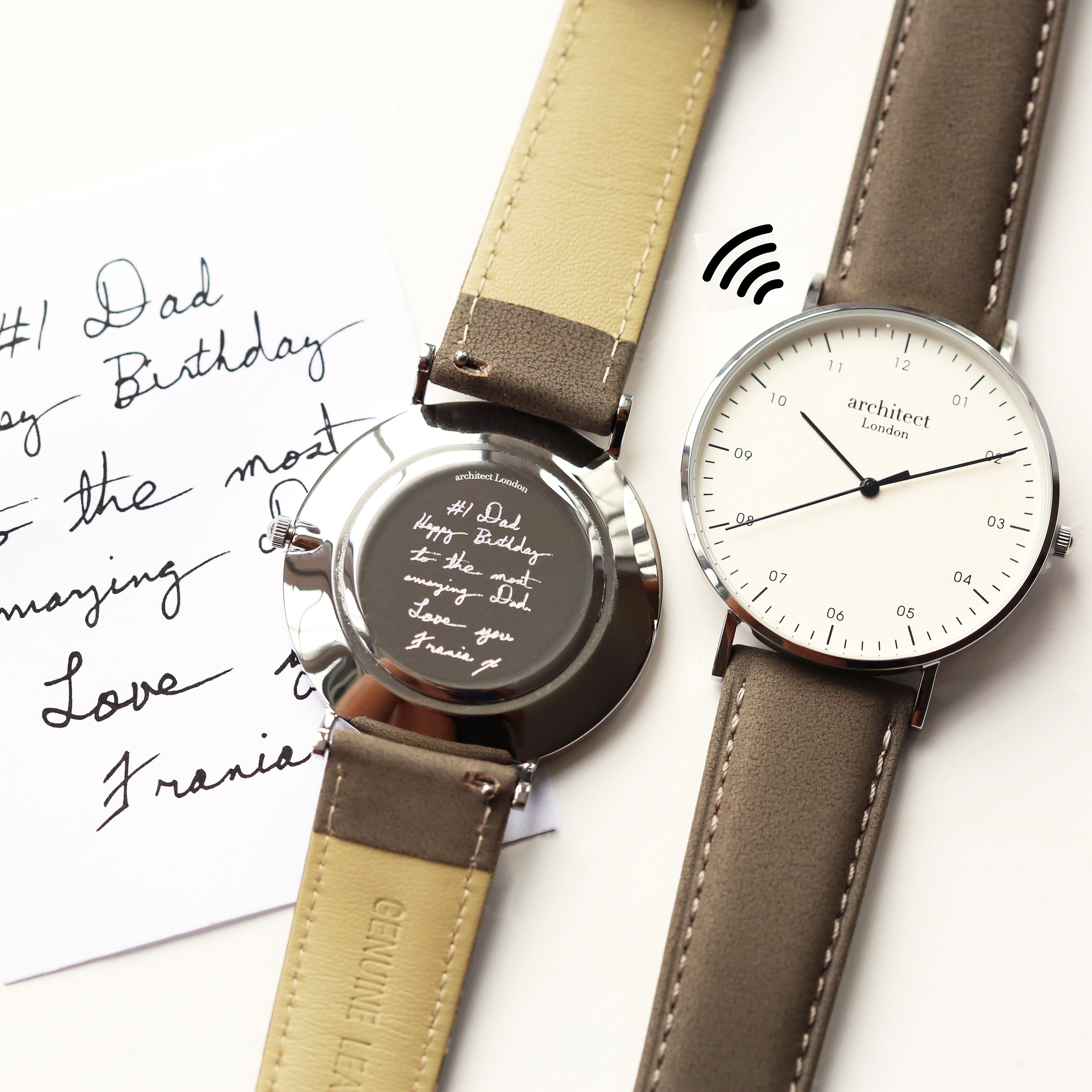 Contactless Payment Watch - Men's Architect Zephyr + Urban Grey Strap + Own Handwriting Engraving