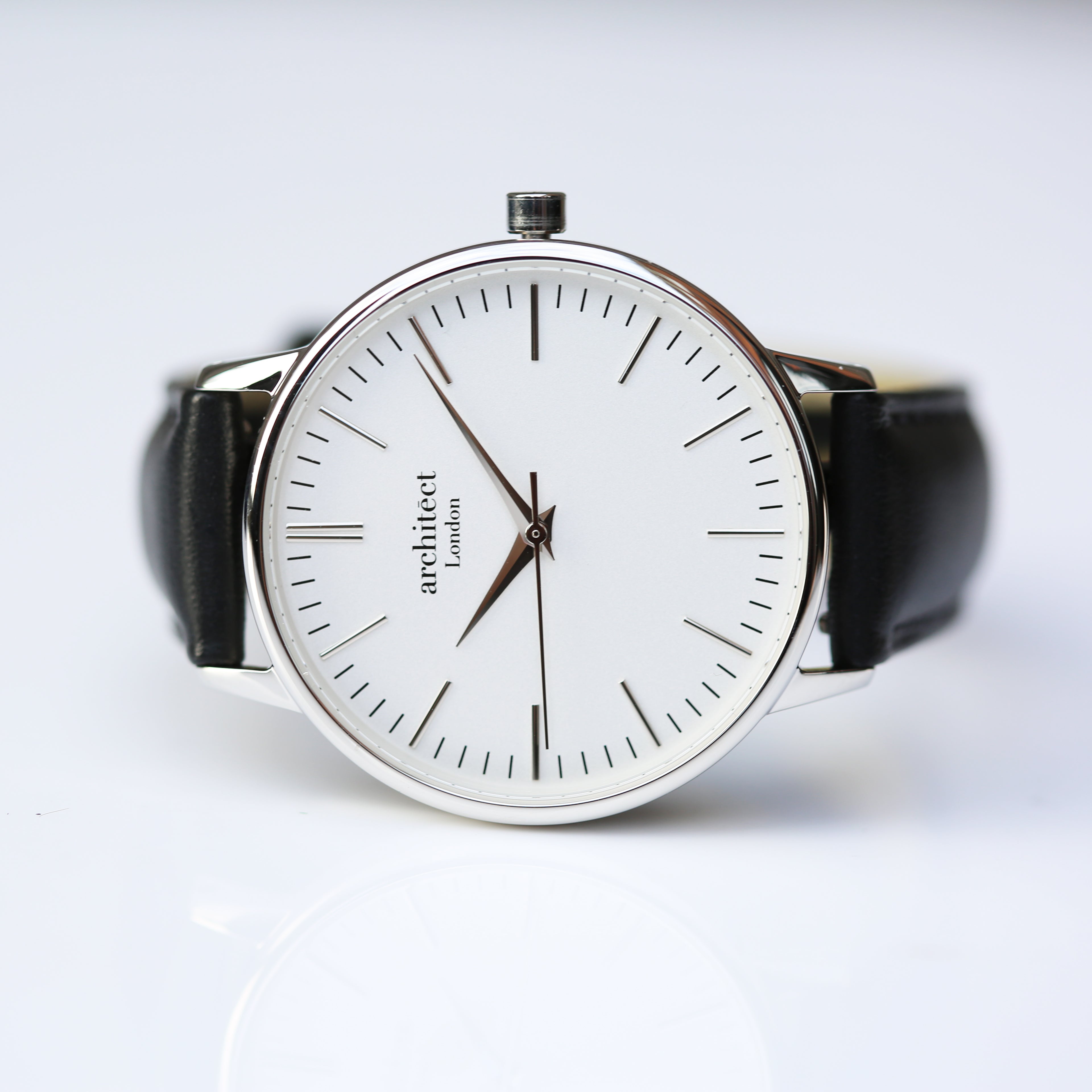 Ladies Architēct Blanc Silver Bezel - Handwriting Engraving + Black Strap