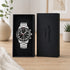 Engraved swiss watch in luxury watch box