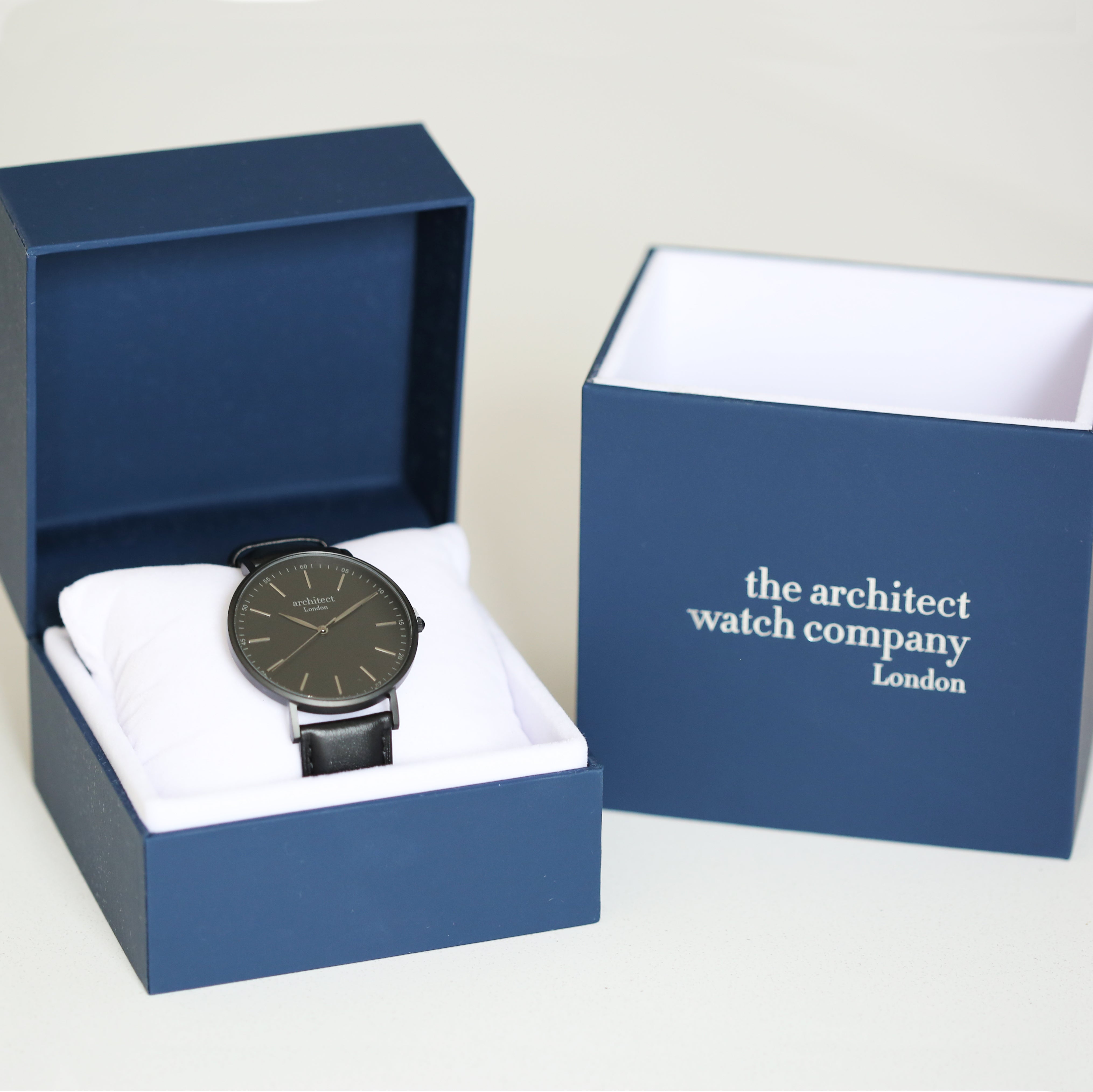 Contactless Payment Watch - Men's Architect Minimalist + Jet Black Strap + Own Handwriting Engraving