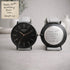Handwritten engraved watch for dad with black dial and light grey strap, personalised birthday gift by Architect London