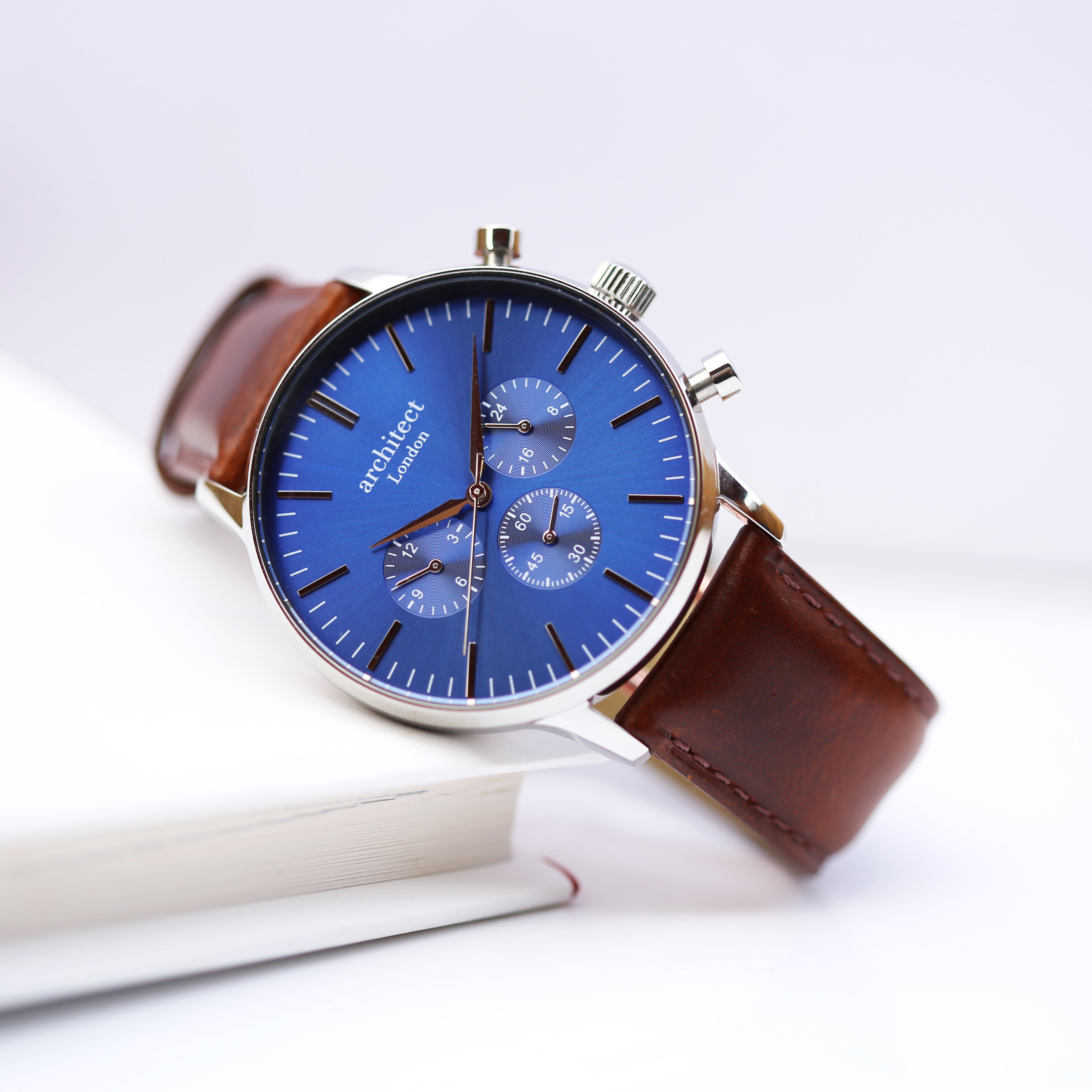 Contactless Payment Watch - Men's Blue Motivator + Walnut Strap + Modern Font Engraving