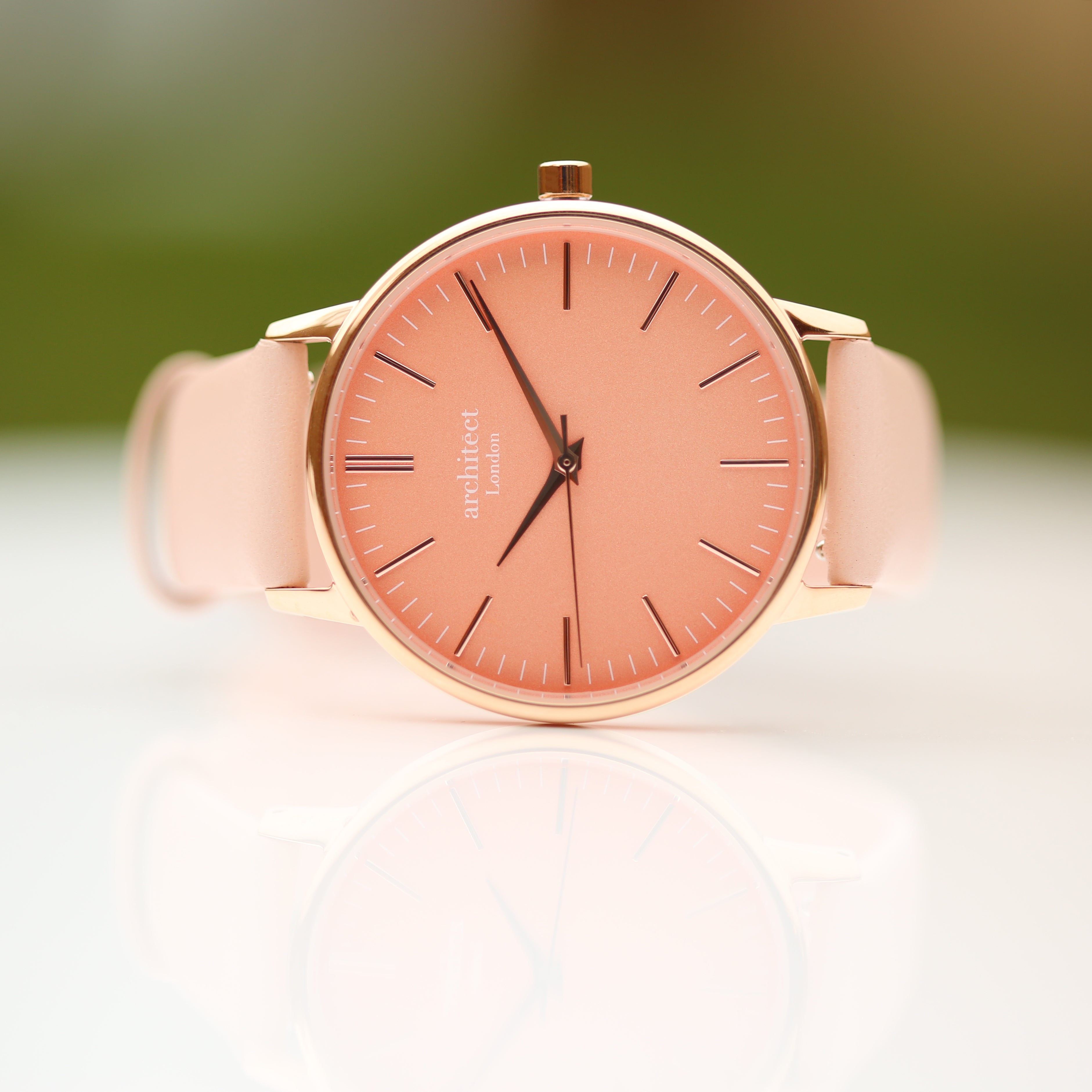 Contactless Payment Watch - Ladies Architēct Coral + Light Pink Strap + Modern Font Engraving