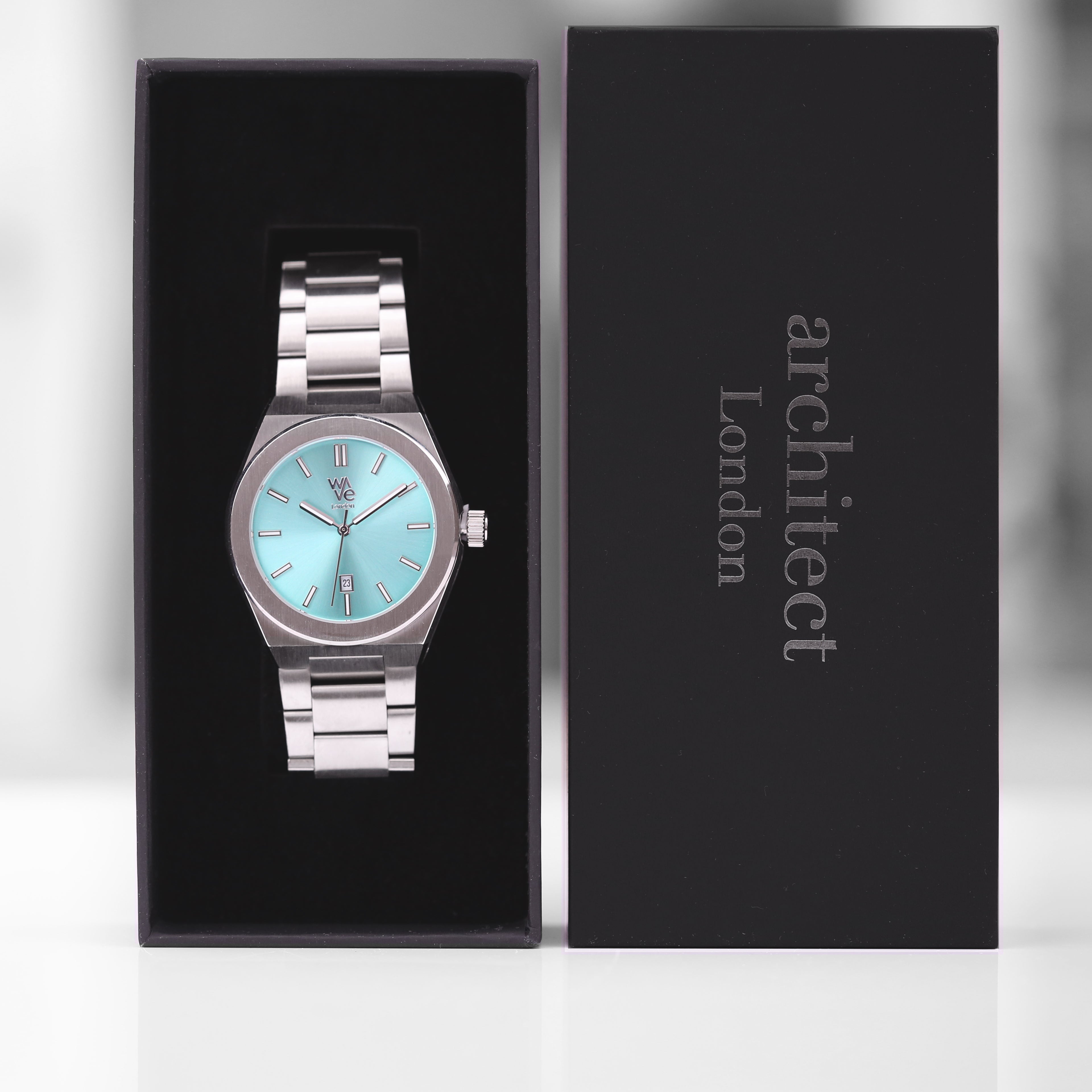 Wave by Architect in Ocean Blue - Handwriting Engraving