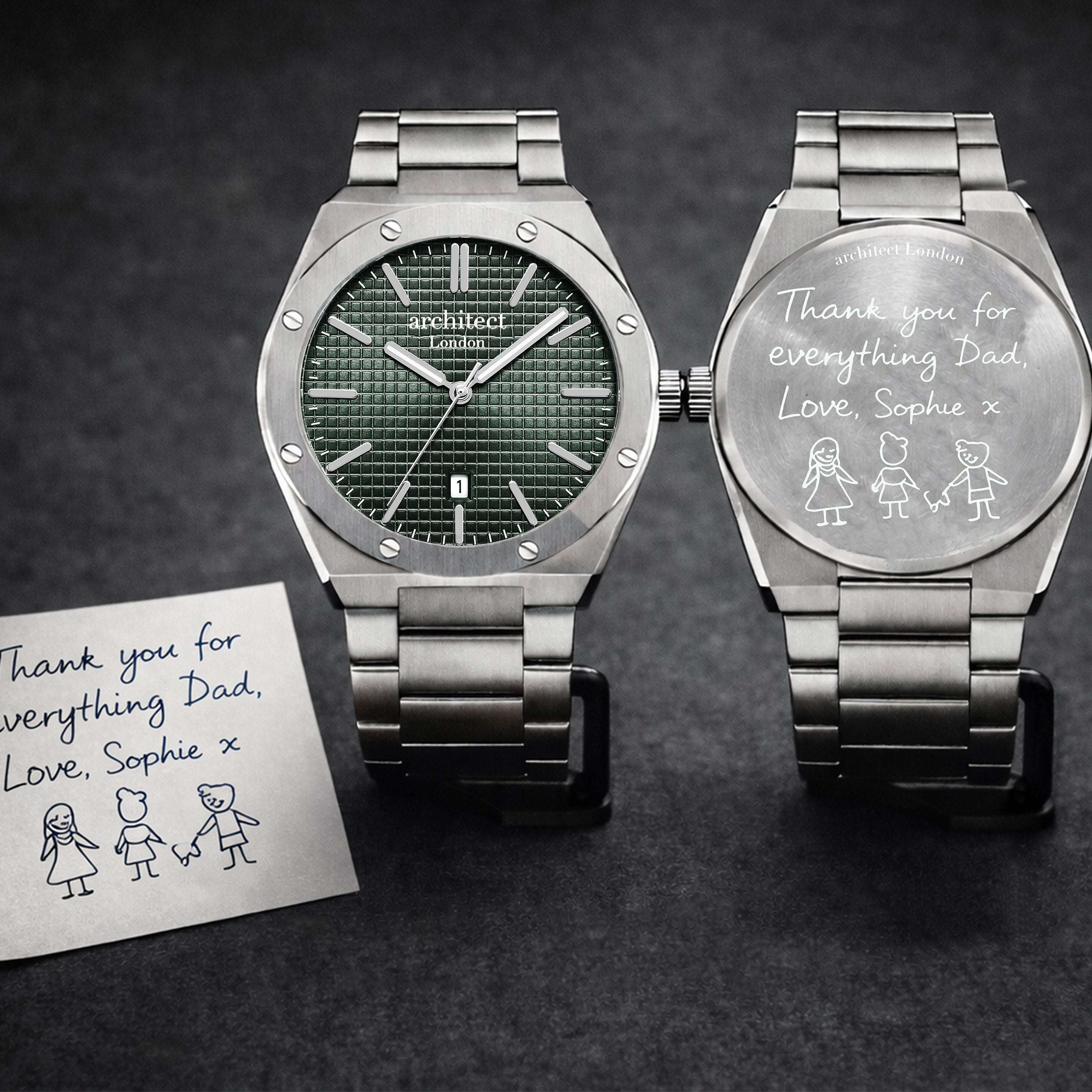 Architect London – Borough Collection Kensington (Deep Green Dial) | Personalised Own Handwriting Engraved Watch