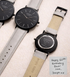 Personalised minimalist watch with black dial and light grey leather strap, showing handwritten engraved caseback by Architect London