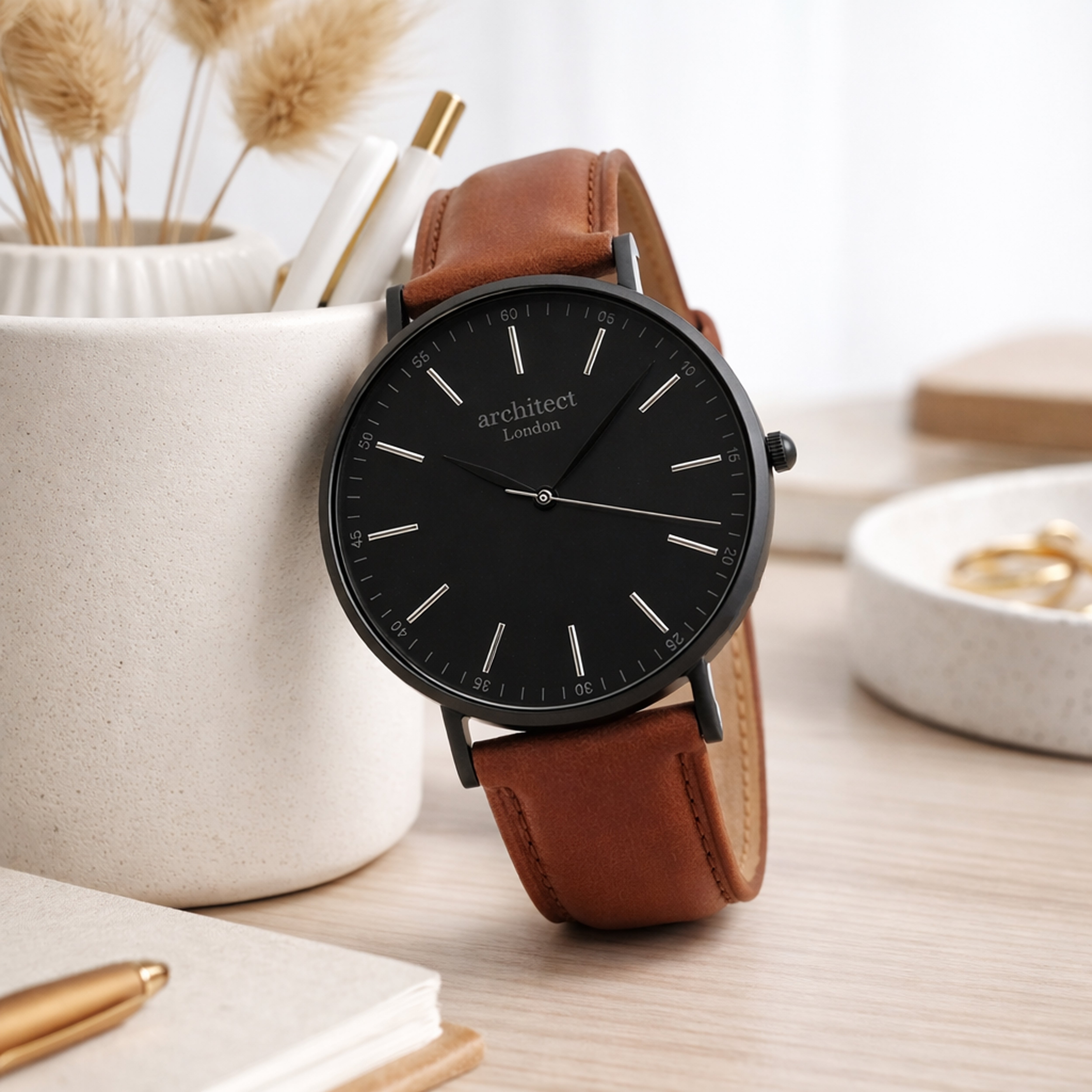 Minimalist mens wedding watch with engraving on the back