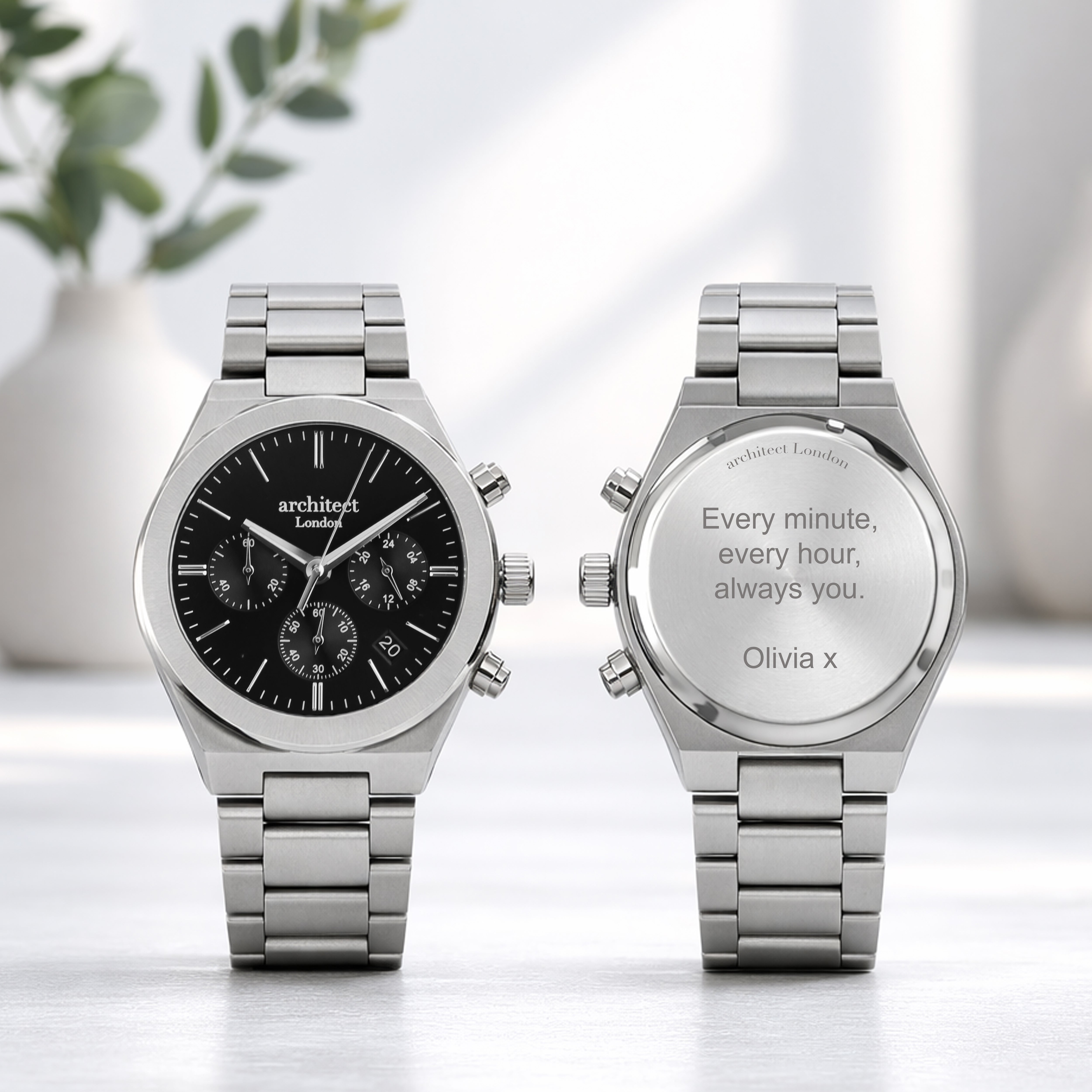 Men’s Architect Orbix Chronograph – Black Dial with Modern Font Engraving