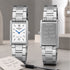 Silver rectangular mens watch, engraved with persona. own handwritimng message on the backcase