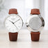 Wedding personalised mens watch. White face and brown leather strap. minimalist watch