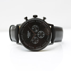 Handwriting Engraving - Men's Architect Motivator in Black with Black Leather Strap