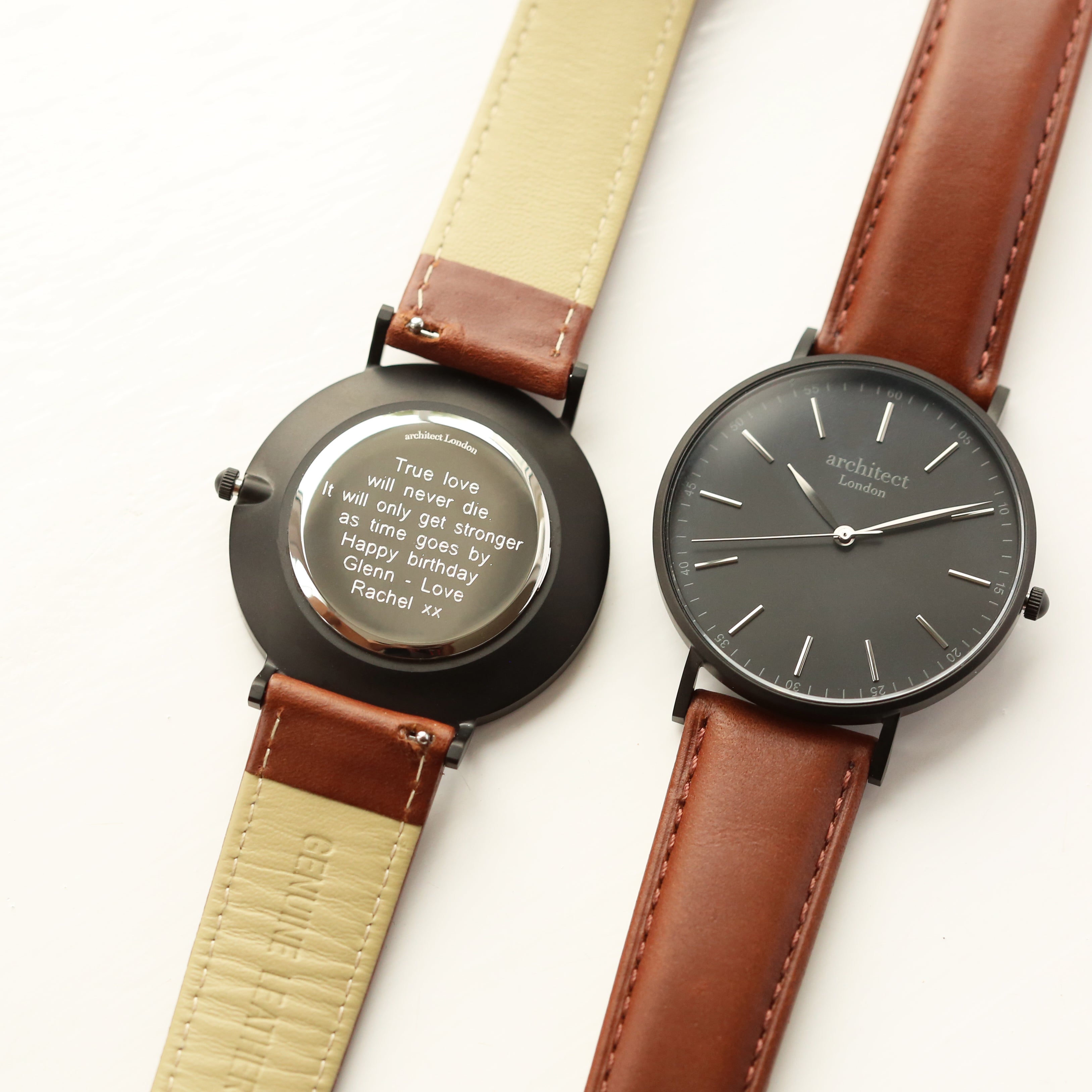 Modern Font Engraving - Men's Minimalist Watch + Walnut Strap