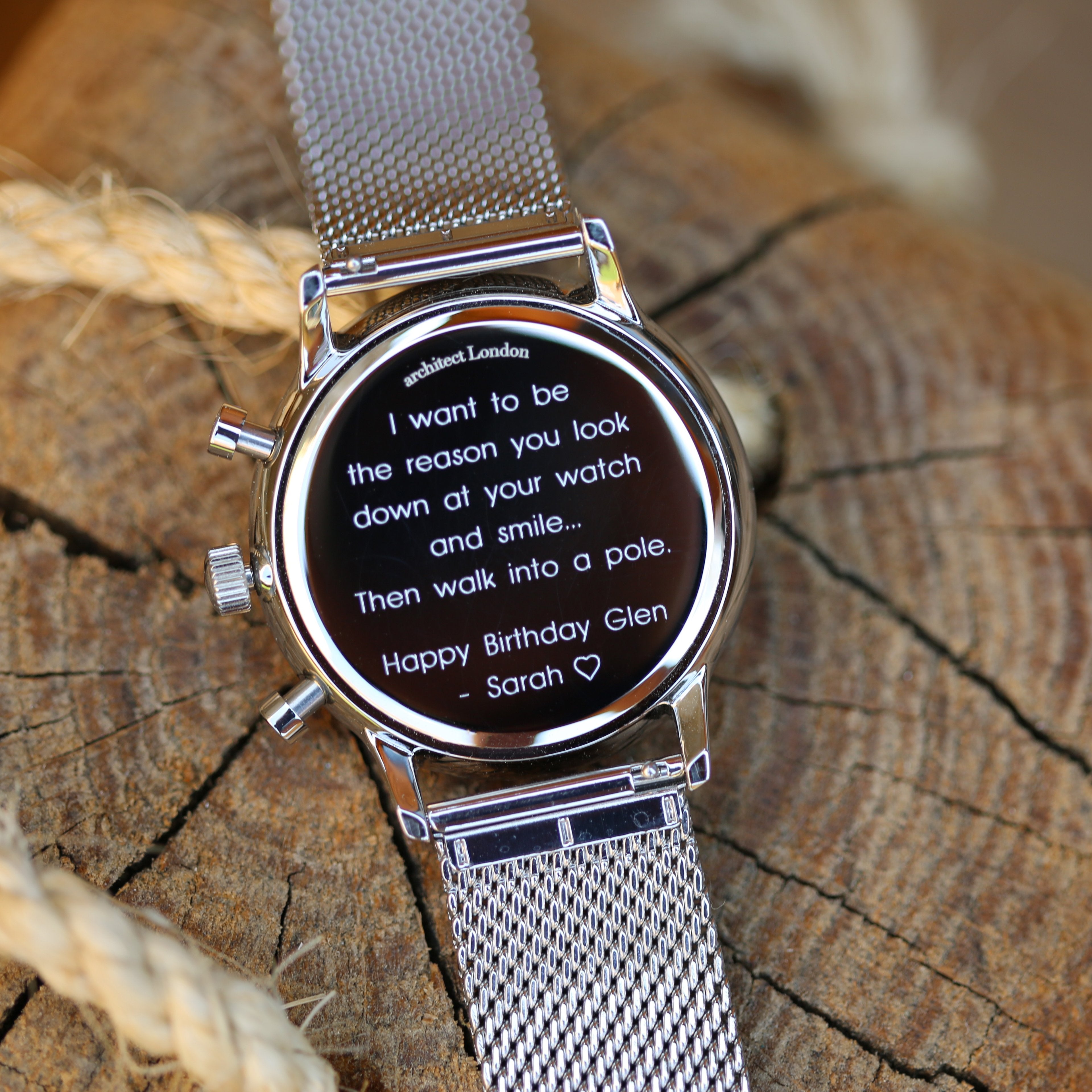 Men's Architect Motivator In Blue With Silver Mesh Strap - Modern Font Engraving