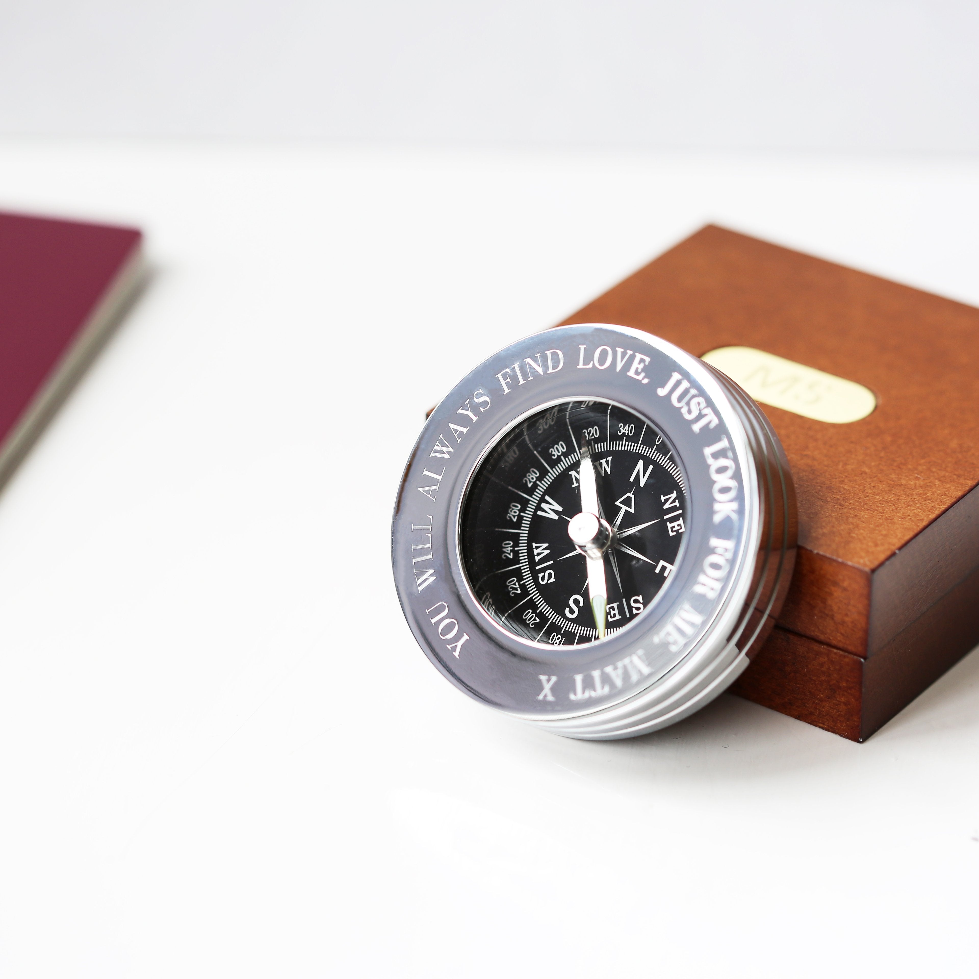 Compass Personalised With Timber Box - Wear We Met
